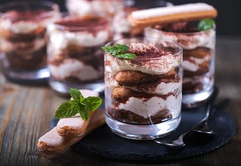 Fotobehang Italian dessert tiramisu in glass, sweet food © Sa Scha
