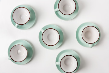 Clean dishes, coffee or tea cups set