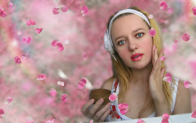 Obraz na płótnie Canvas Beautiful young girl , with skin care cream