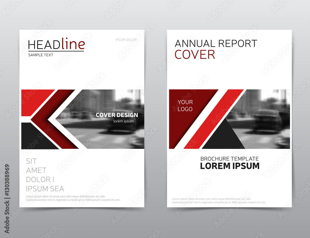 Wall mural red annual report cover. vector corporate identity brochure design, flyer template. modern leaflet l