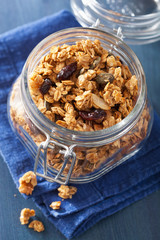 homemade healthy granola in glass jar