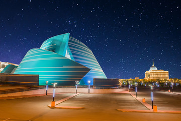 Astana, Kazakhstan - August 17, 2013: located in the administrative center, unique in its architectural design and Presidential Palace - obrazy, fototapety, plakaty