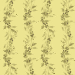 Seamless background. Branch with flowers, leaves  - watercolor. Wallpaper. Use printed materials, signs, items, websites, maps, posters, postcards, packaging.