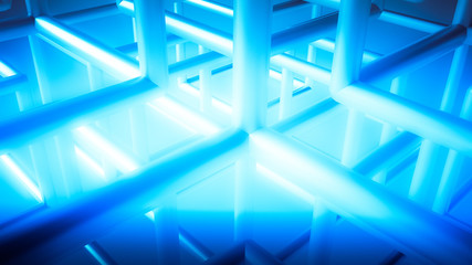 Azure abstract background with a cubic lattice, 3d illustration,