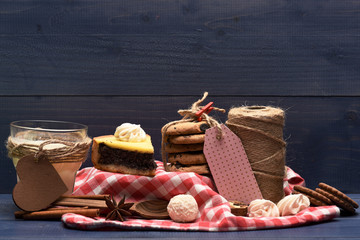 cup with milk near pie