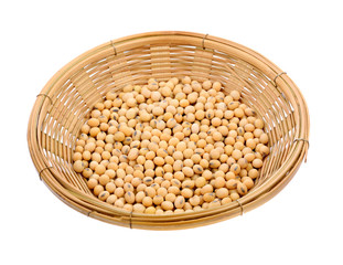 soy beans in basket  isolated on the white background