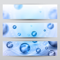 Beautiful abstract banners with light blue balls and glow