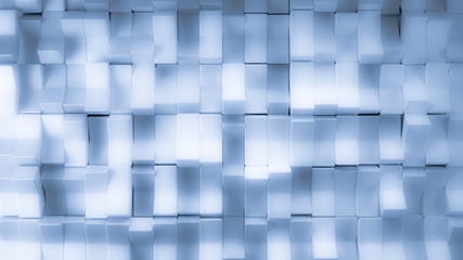 Delicate white background with a blue three-dimensional shapes,