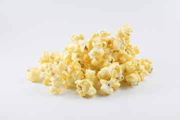Pile of popcorn on the white background
