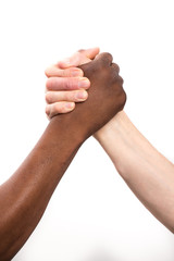 Close up view of a black / african man and a white / caucasian m