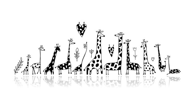 Giraffes family, sketch for your design