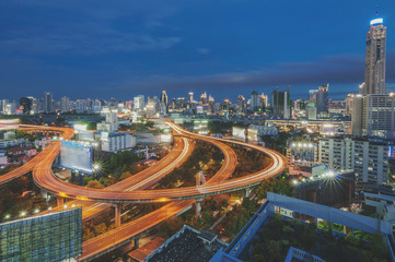 Naklejka premium Bangkok City at night time area in the capital of Thailand