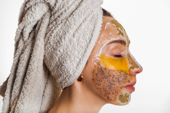 Woman With Different Masks On Her Face Multi-masking