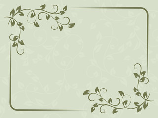 Green vintage card with floral frame design.