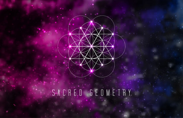 Sacred geometry vector design element on a abstract cosmic background.
