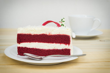 red velvet cake on wood table - can use to display or montage on product