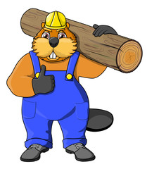 Beaver-Builder with a log on his shoulder. Vector illustration. 
