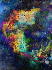 Obraz na płótnie Canvas Watercolor abstract painting and computer collage. Color background with spots.