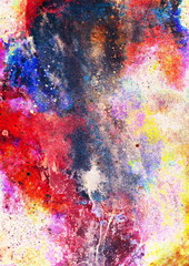 Watercolor abstract painting and computer collage. Color background with spots.