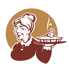 vector portrait of lovely grandmother and home made pie