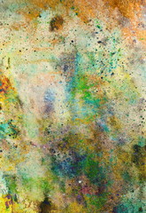 Watercolor abstract painting and computer collage. Color background with spots.
