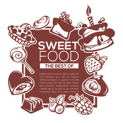 dessert menu, vector template design with images of cakes, berri