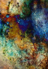 Fototapeta na wymiar Watercolor abstract painting and computer collage. Color background with spots.
