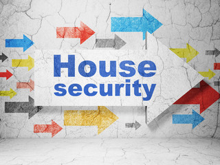 Privacy concept: arrow with House Security on grunge wall background