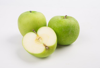 Green apple fruits and  isolated on white background