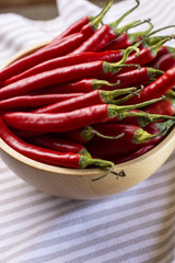Red Hot Chilli Peppers in Wooden Bowl