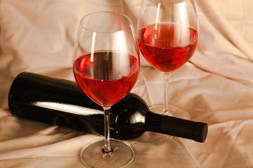 bottle of wine and glass on the table