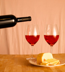 bottle of wine and glass on the table
