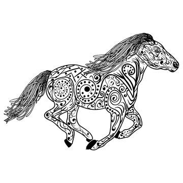 Hand drawn horse. Isolated on white. anti stress Coloring Page Vector monochrome