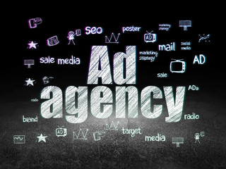 Advertising concept: Ad Agency in grunge dark room