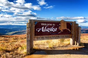Papier Peint photo autocollant Amérique centrale Panneau de bienvenue de l& 39 Alaska