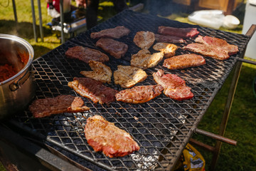 Meat on the braai / barbecue, a traditional way of cooking in south africa