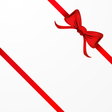 Red Bow With Ribbon On The Corner, Vector, Isolated On White