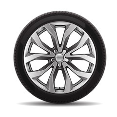 Car tire radial wheel metal alloy on isolated background vector illustration. - obrazy, fototapety, plakaty