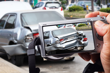 car crash accident on street and photo for insurance