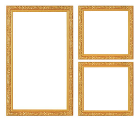 The antique gold frame on the white background