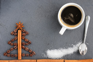 Christmas coffee. Background with coffee. Beautiful background of coffee.