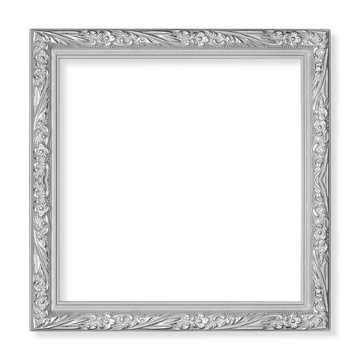 The antique silver frame on the white background