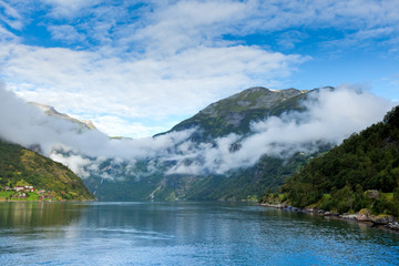 Cloudy morning at Geirangerfjord in Norway