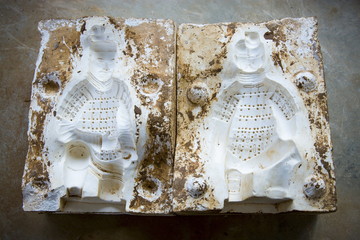 Mould used to make Terracotta Warriors souvenirs in factory, Xian, China