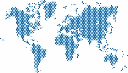 Obraz na płótnie Canvas Blue dots world map on white background, vector illustration.