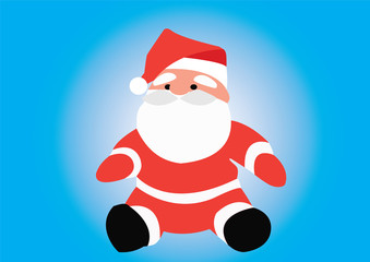 Christmas vector: Santa Claus cartoon sitting with doll shape and blue background.
