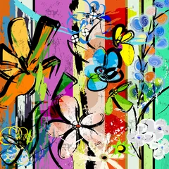 Gardinen abstrakte Hintergrundkomposition mit Blumen, mit Strichen, grungy © Kirsten Hinte