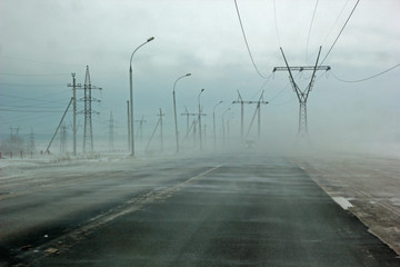 Highway in the snowstorm