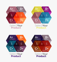 Set of business hexagon layouts with text and options