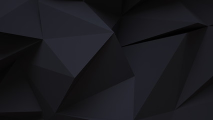 Black abstract background with triangular shapes. 3D illustratio